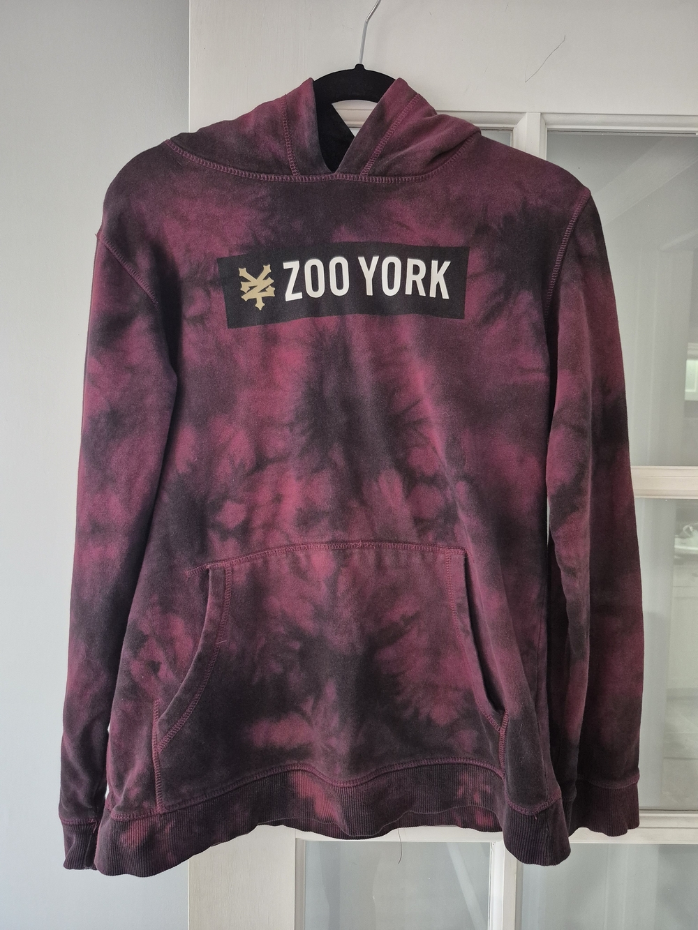 Zoo York Youth Burgundy Black Tie-Dye Box Logo Pullover Hoodie - Size 16